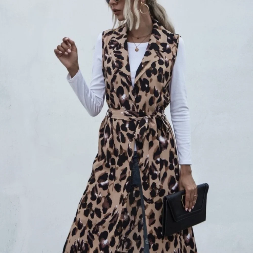 Tan Brown leopard Print Long Vest - Picture 3 of 6
